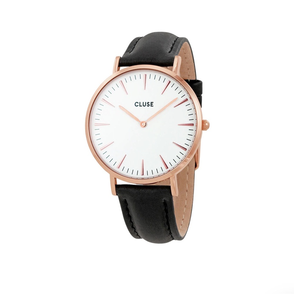 Cluse Black and White Watch with Rose Gold Accents